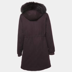 Loro Piana Purple Cashmere Fur Trimmed Hood Icery Long Coat S