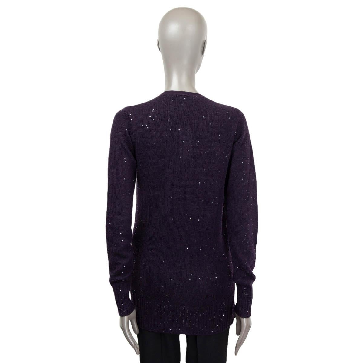 Women's LORO PIANA purple cashmere SEQUIN CARDIGAN Sweater 44 L For Sale