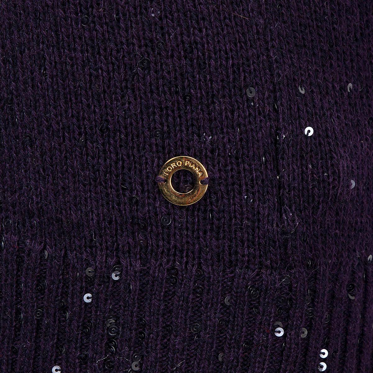 LORO PIANA purple cashmere SEQUIN CARDIGAN Sweater 44 L For Sale 1
