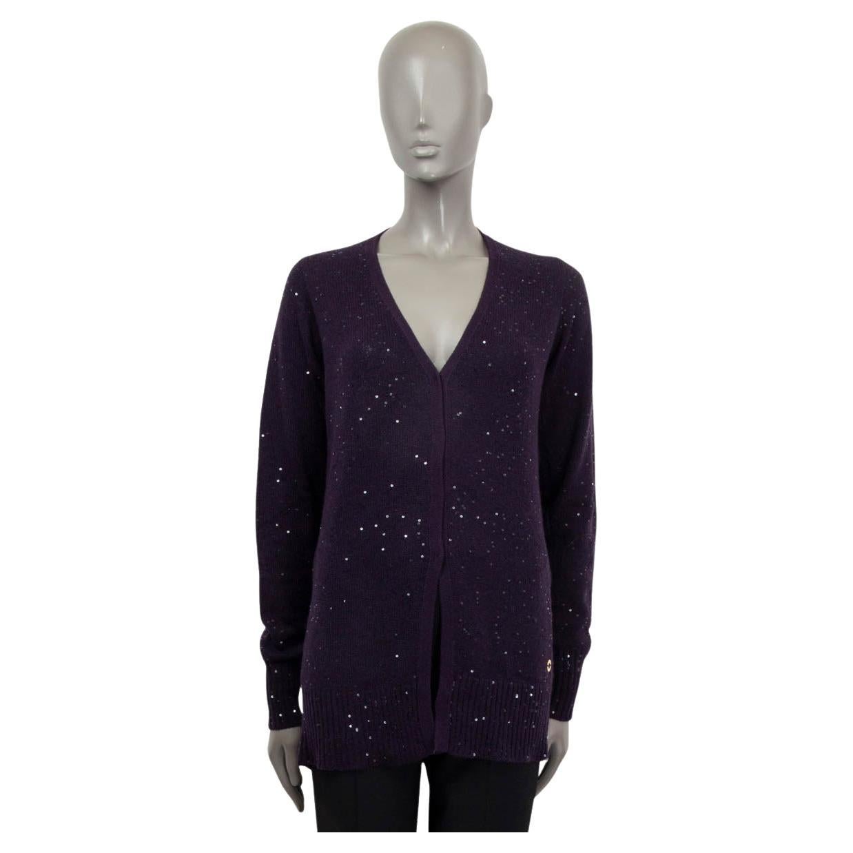 LORO PIANA purple cashmere SEQUIN CARDIGAN Sweater 44 L For Sale