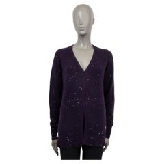LORO PIANA purple cashmere SEQUIN CARDIGAN Sweater 44 L