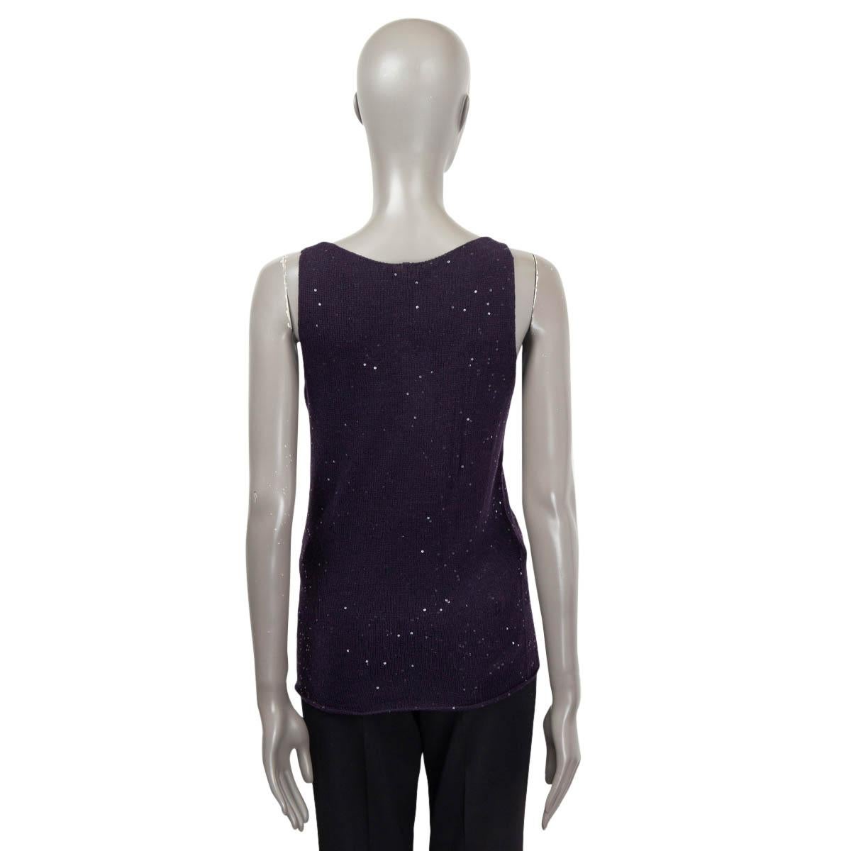 LORO PIANA purple cashmere SEQUIN SLEEVELESS Sweater Top 44 L In Excellent Condition For Sale In Zürich, CH