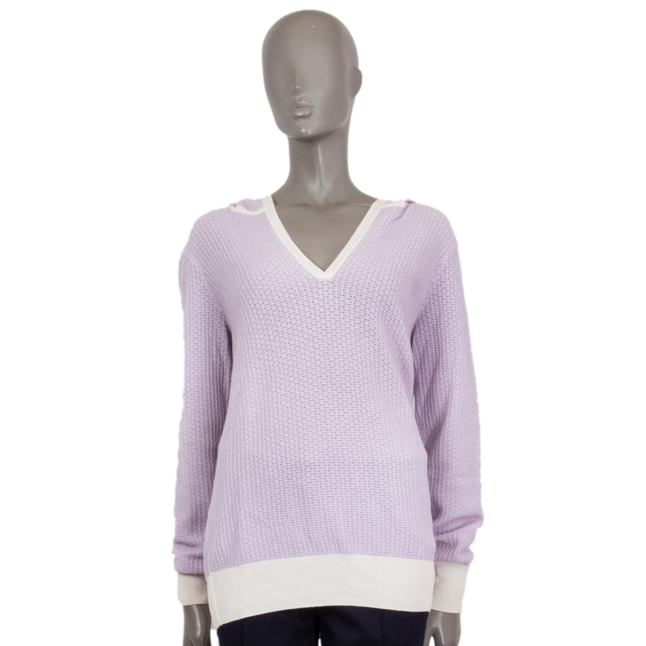 Gray LORO PIANA purple white cashmere HOODED V-NECK Sweater 46 XL