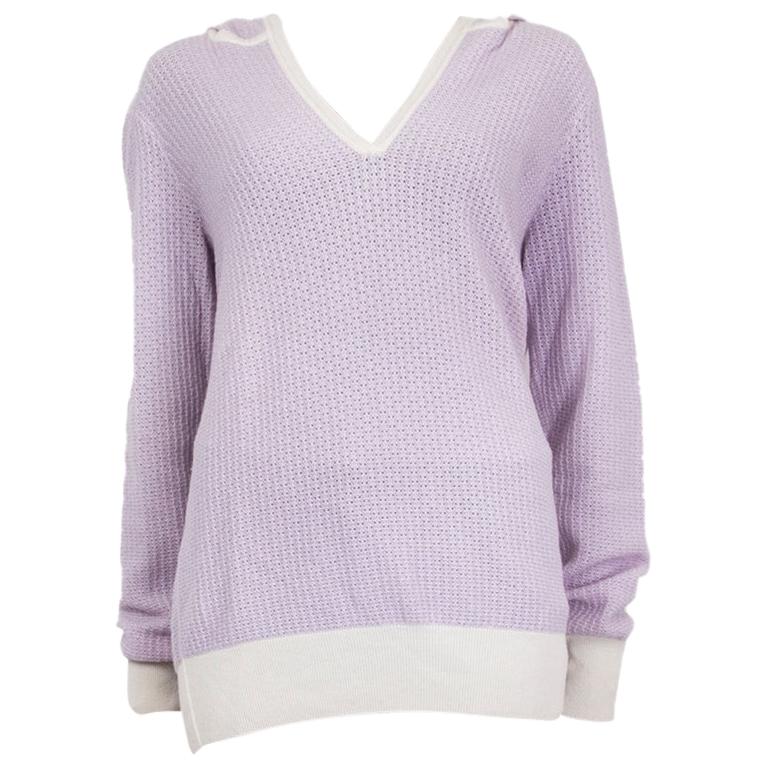 LORO PIANA purple white cashmere HOODED V-NECK Sweater 46 XL at 1stDibs