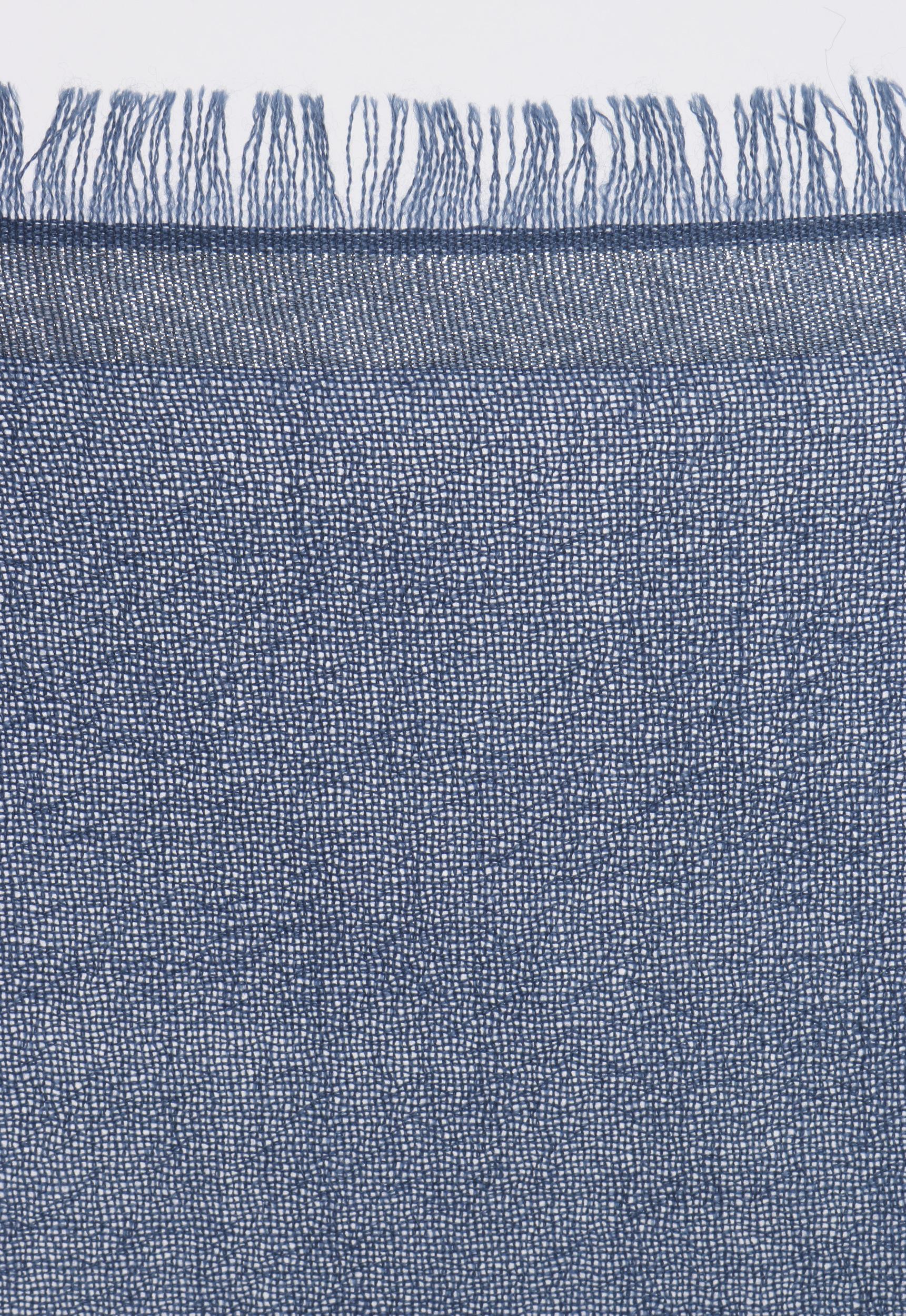 Women's LORO PIANA “Quadrata Carre” Blue Silver Silk Cashmere Fringe Knit Travel Scarf