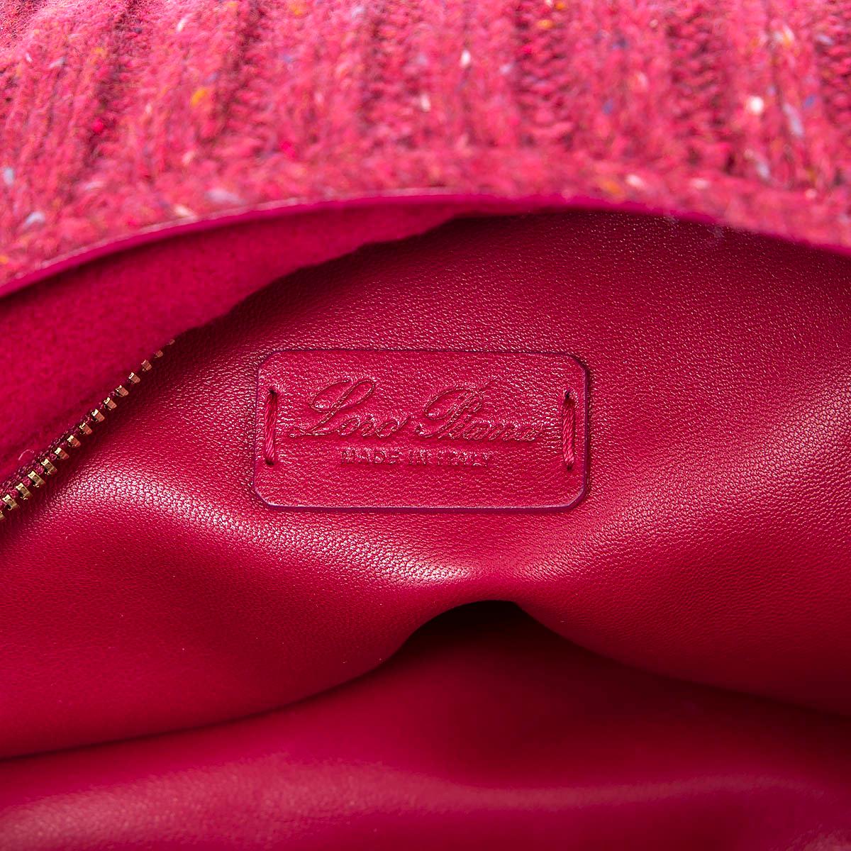 Pink LORO PIANA raspberry pink cashmere PUFFY KNIT POUCH Clutch Bag
