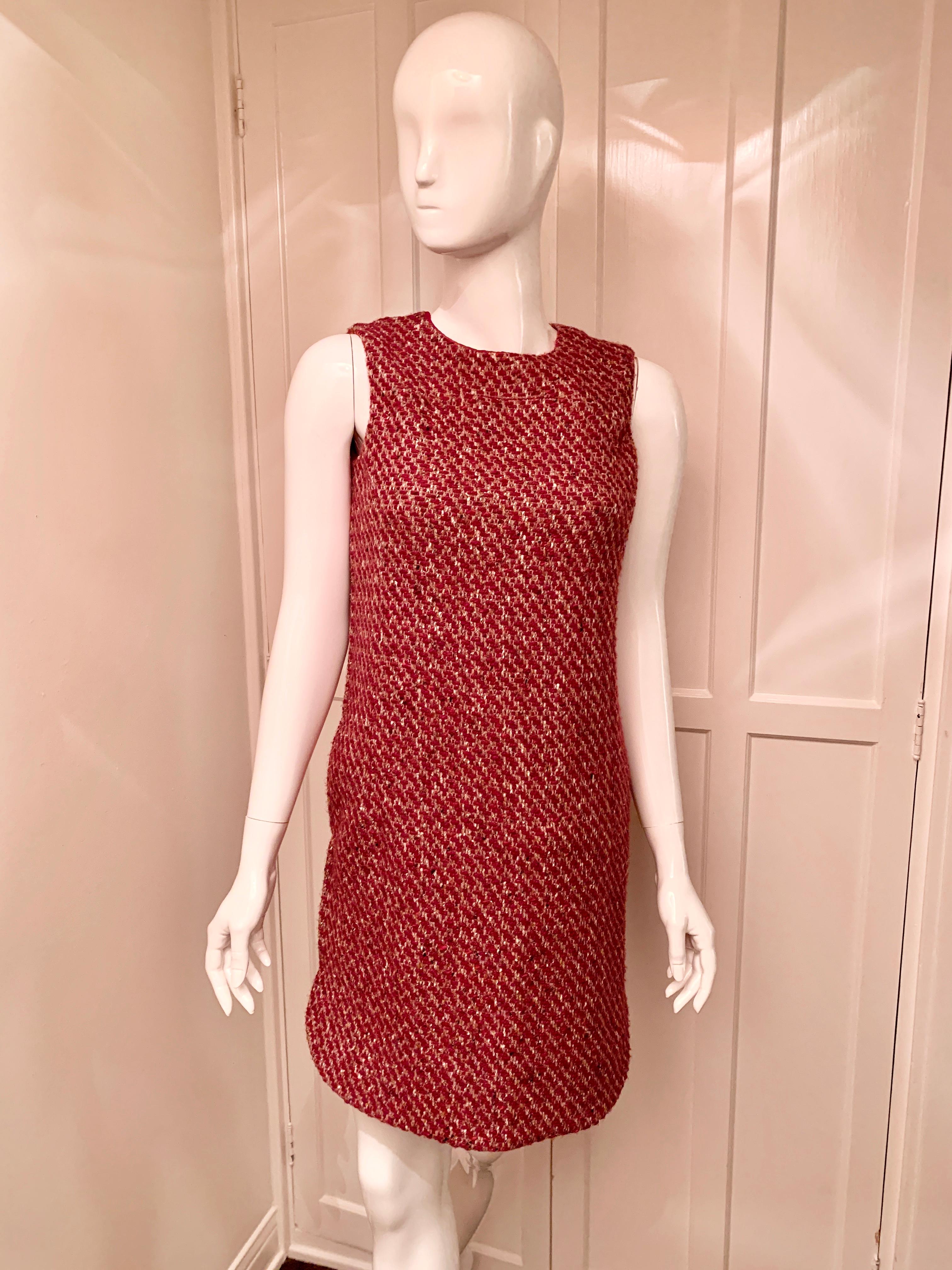 Brown Loro Piana Red Cashmere and Tweed Shift Dress NWT Size 40 For Sale