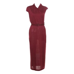 Loro Piana Red Linen and Silk Draped Cap Sleeve Belted Dress S