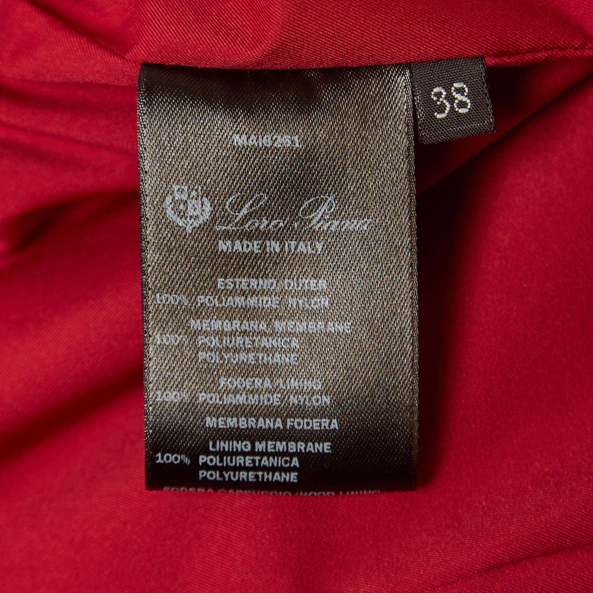 Women's Loro Piana Red Nylon Fox Fur Trimmed Zip Front Jacket S For Sale