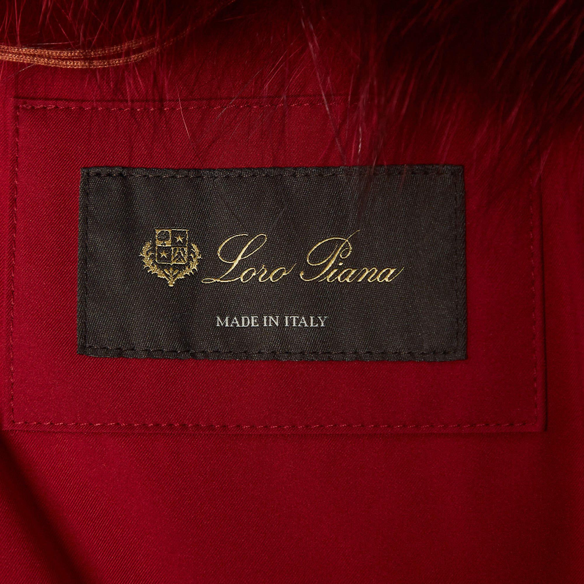 Loro Piana Red Nylon Fox Fur Trimmed Zip Front Jacket S For Sale 1
