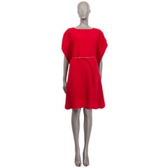LORO PIANA red silk cady JO Belted Shift Dress S