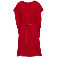 Robe droite ceinturée JO LORO PIANA en cady de soie rouge, taille S