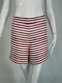 Loro Piana Red & White Horizontal Stripe Linen Full Leg Shorts 42
