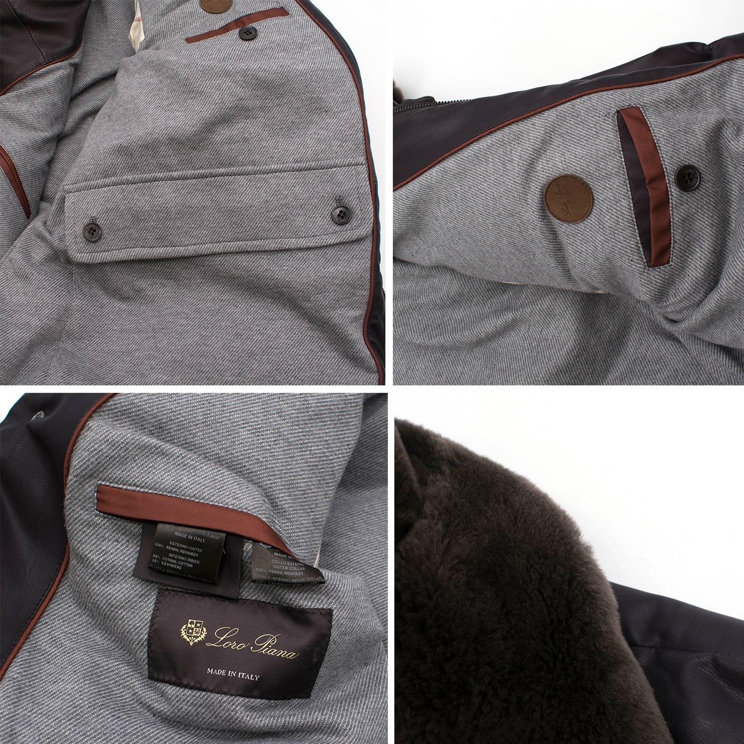 Men's Loro Piana Reindeer Fur Collar Quilted Leather Jacket US 6