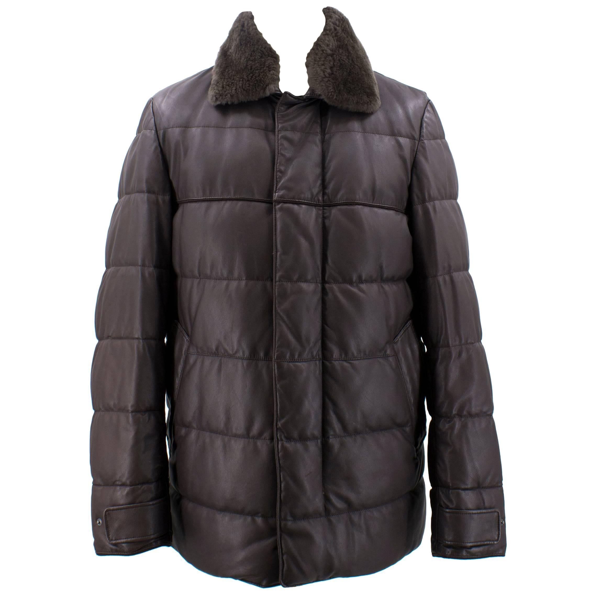 Loro Piana Reindeer Fur Collar Quilted Leather Jacket US 6
