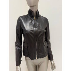 Loro Piana Reversible Black Leather Jacket IT 40 with Gold Zip Details Sz.40