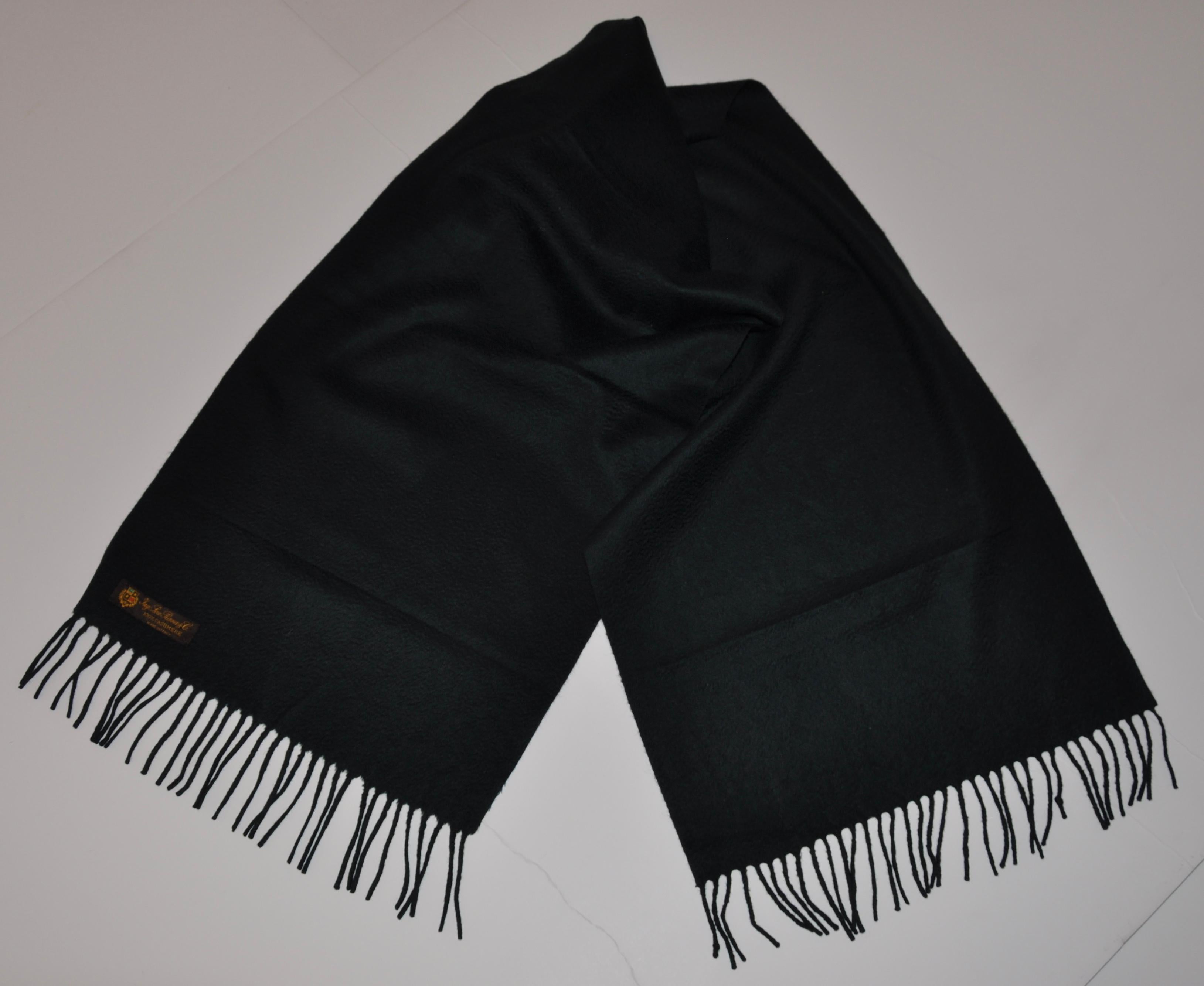 Black Loro Piana Rich Forest Green 2-Ply Cashmere Fringed Scarf For Sale