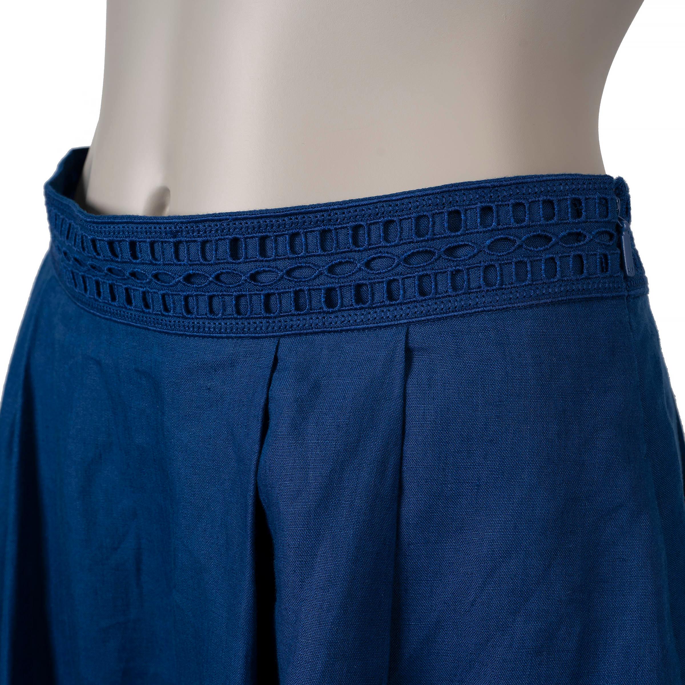 Women's LORO PIANA royal blue linen PLEATED MIDI Skirt 46 XL For Sale