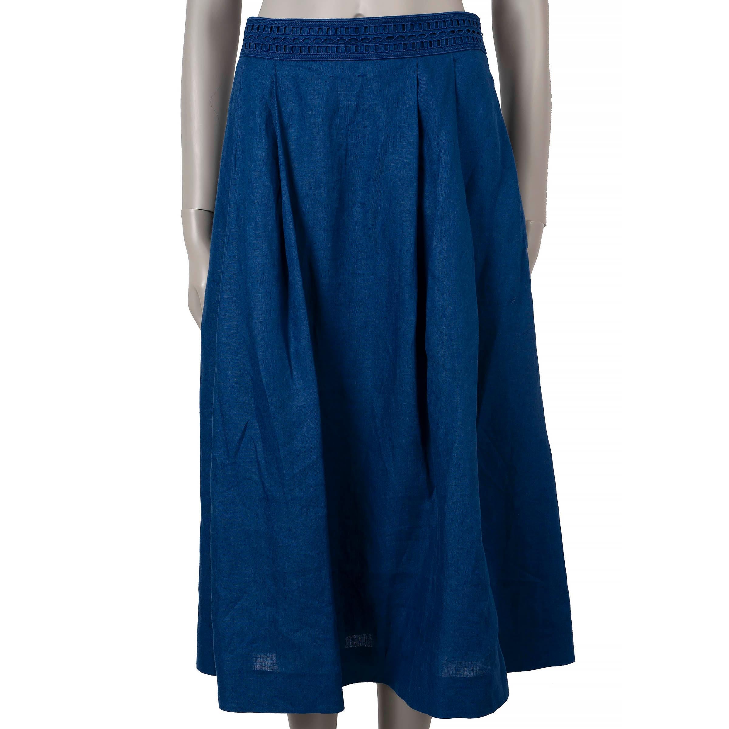 LORO PIANA LINO AZUL REAL FALDA MEDIA PLEADA 46 XL