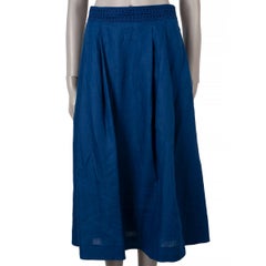 LORO PIANA LINO AZUL REAL FALDA MEDIA PLEADA 46 XL