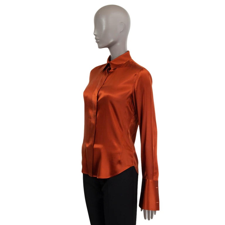 LORO PIANA rust silk SATIN Button-Up Shirt 40 S For Sale at 1stDibs