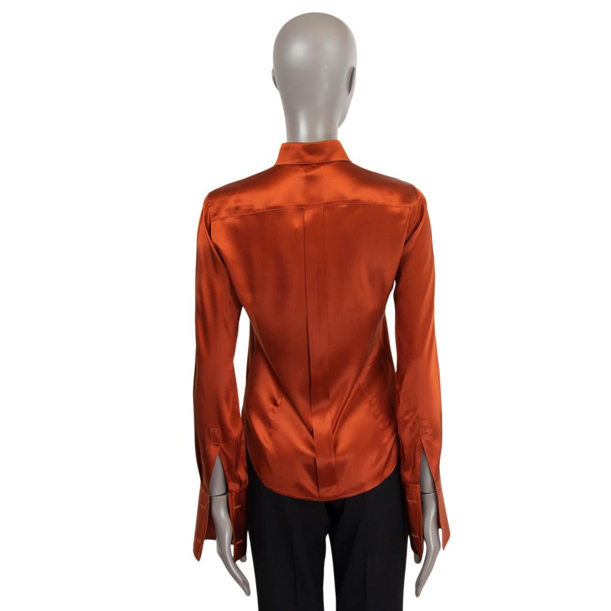 Women's LORO PIANA rust silk SATIN Button-Up Shirt 40 S For Sale