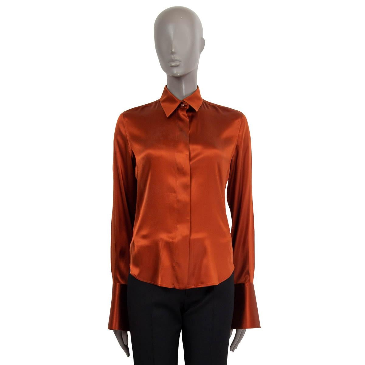 LORO PIANA rust silk SATIN Button-Up Shirt 40 S For Sale
