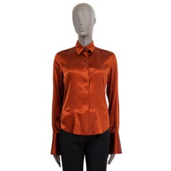 LORO PIANA rust silk SATIN Button-Up Shirt 40 S