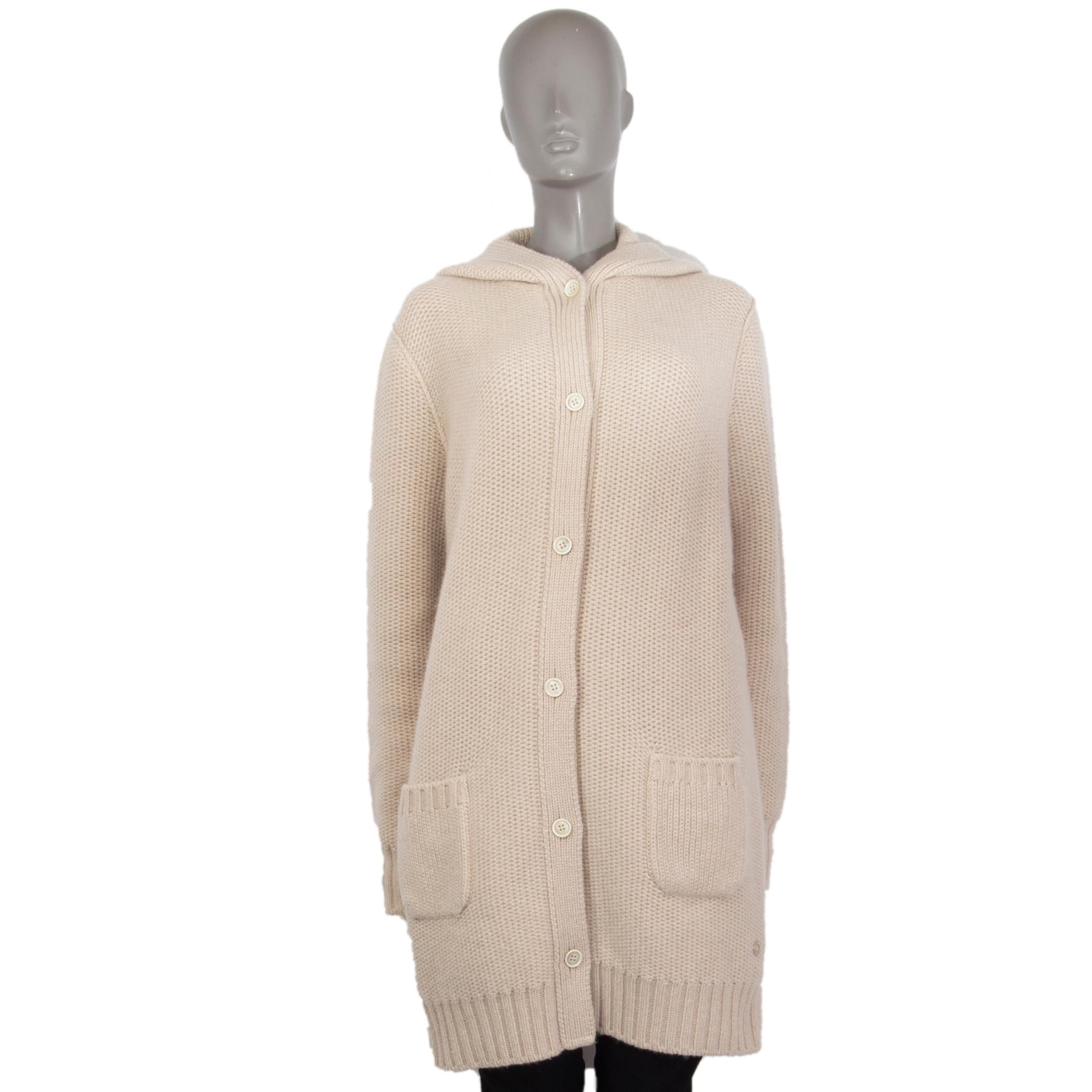 Beige LORO PIANA sand beige cashmere HOODED KNIT Coat Jacket 46 XL For Sale