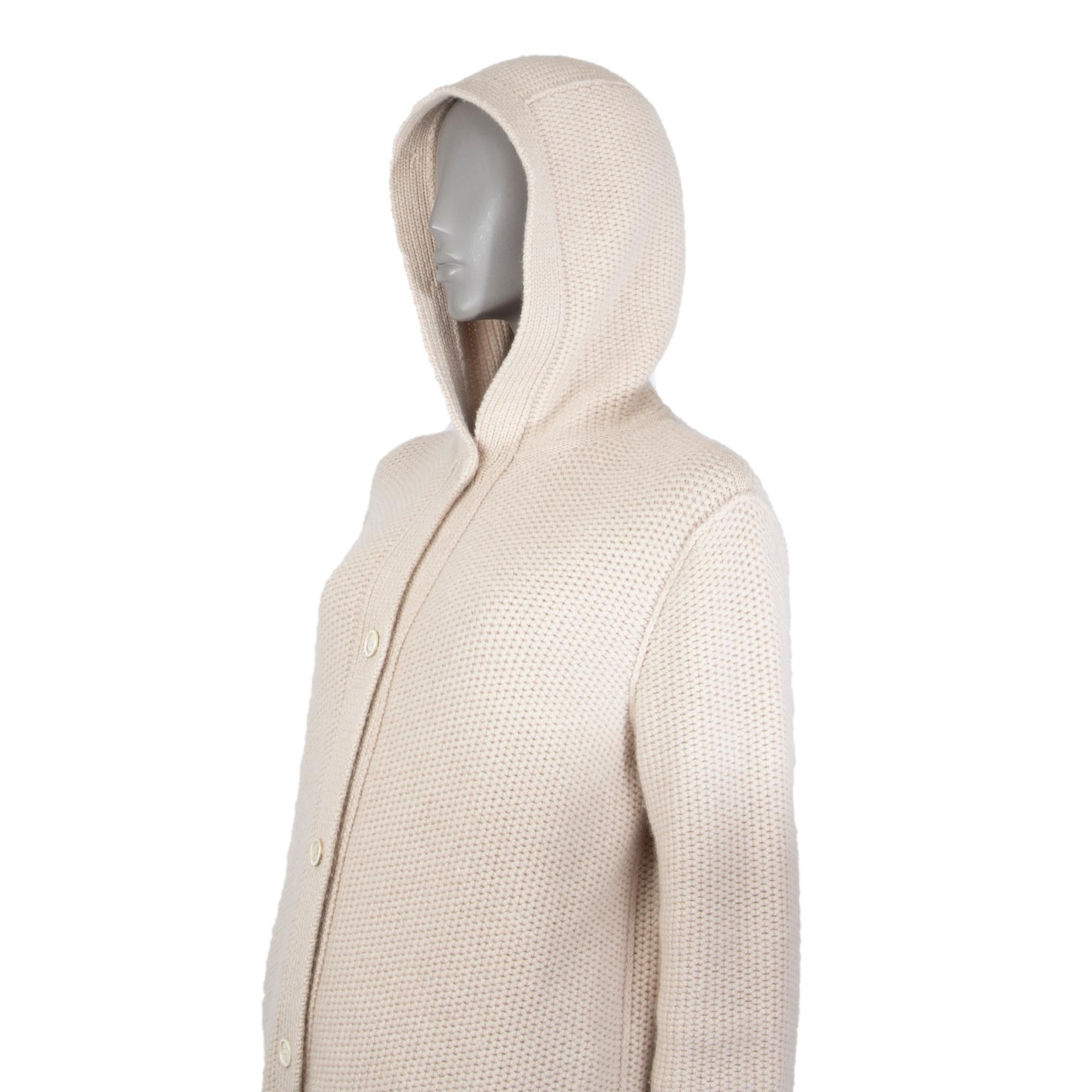 LORO PIANA sand beige cashmere HOODED KNIT Coat Jacket 46 XL In Excellent Condition For Sale In Zürich, CH