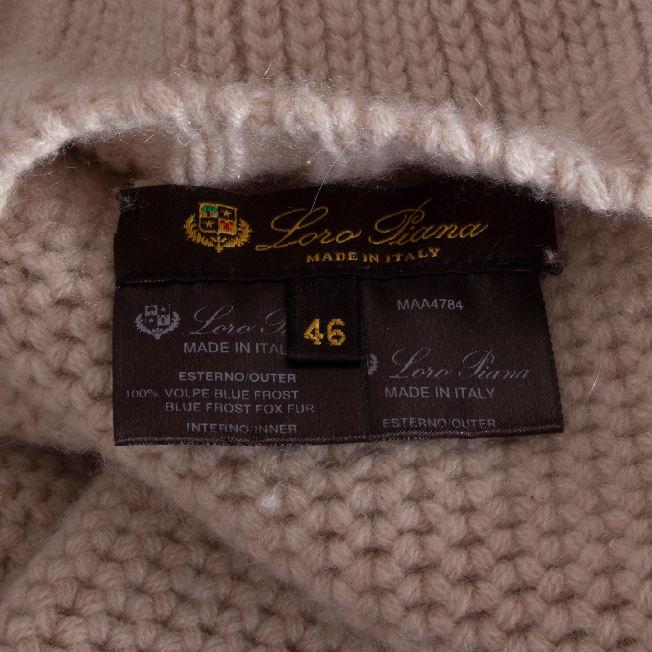 Women's LORO PIANA sand beige cashmere HOODED KNIT Coat Jacket 46 XL For Sale