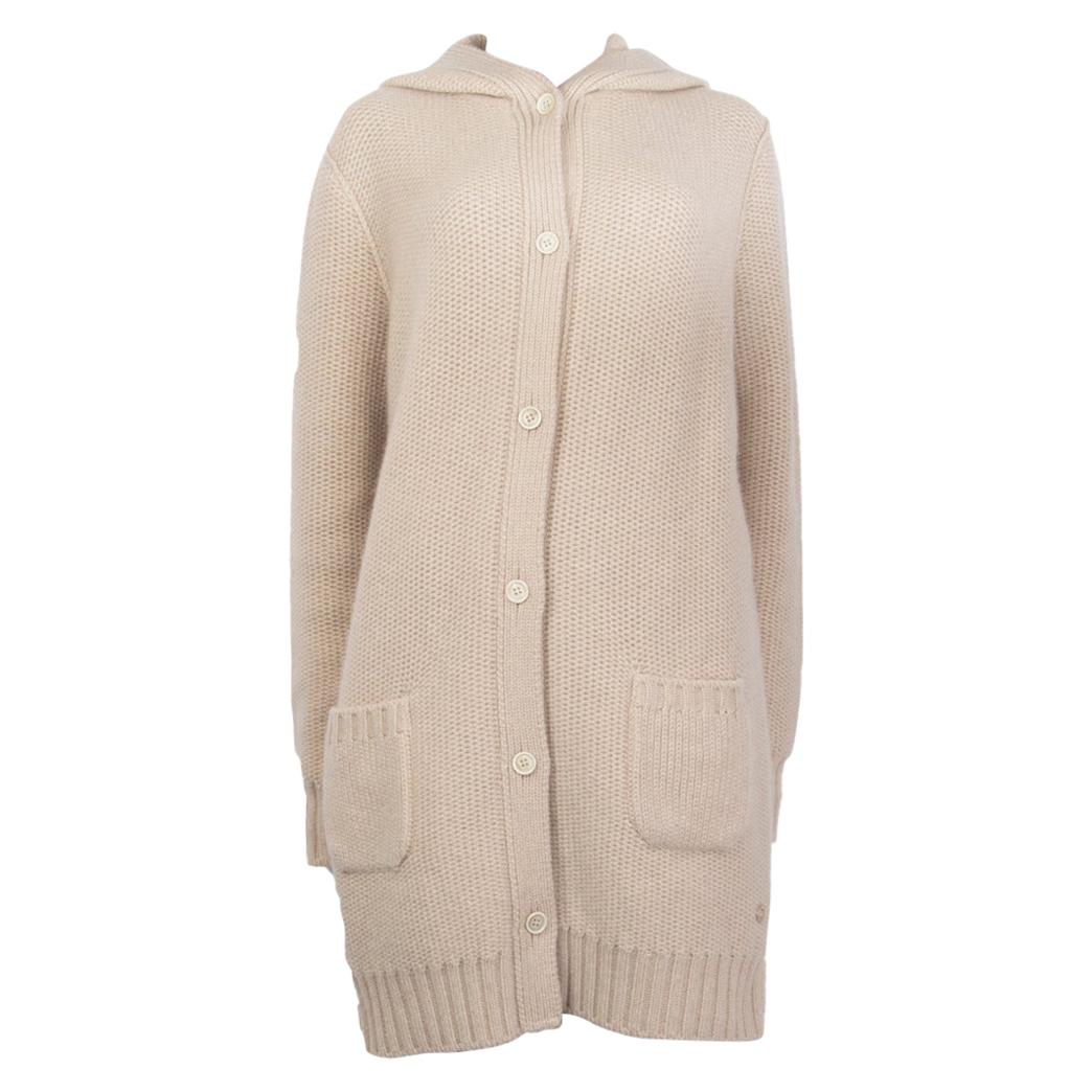 LORO PIANA sand beige cashmere HOODED KNIT Coat Jacket 46 XL