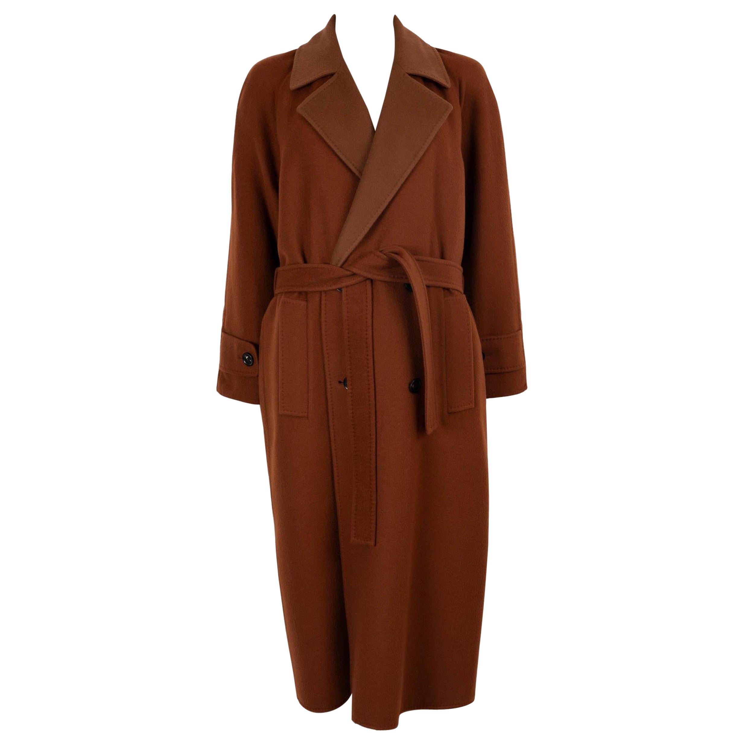 LORO PIANA Sanguine brown cashmere 2025 FOSTER BELTED Coat Jacket 40 S