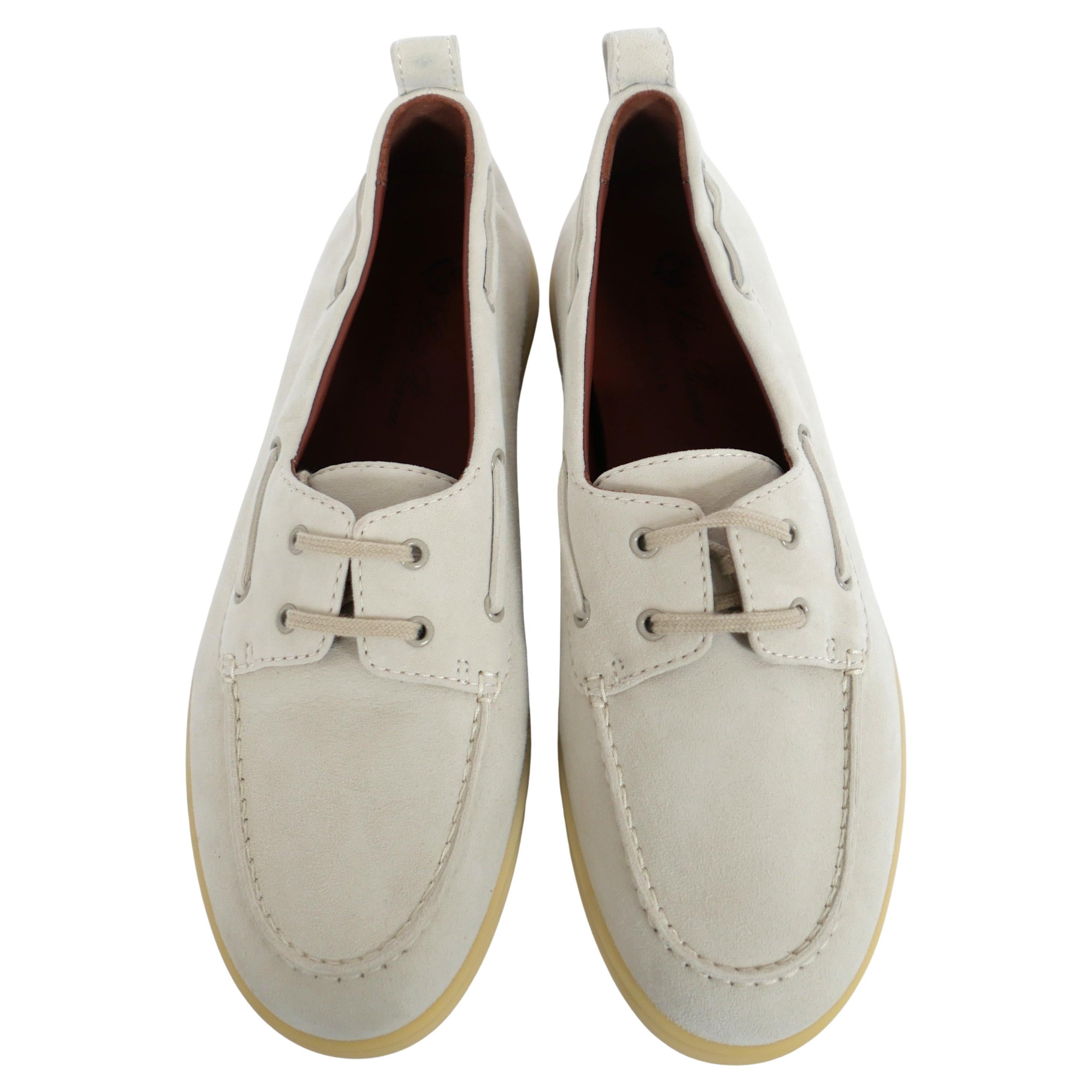Loro Piana Mocassins Sea Walk pour femme en daim gris pâle, taille 38 en vente