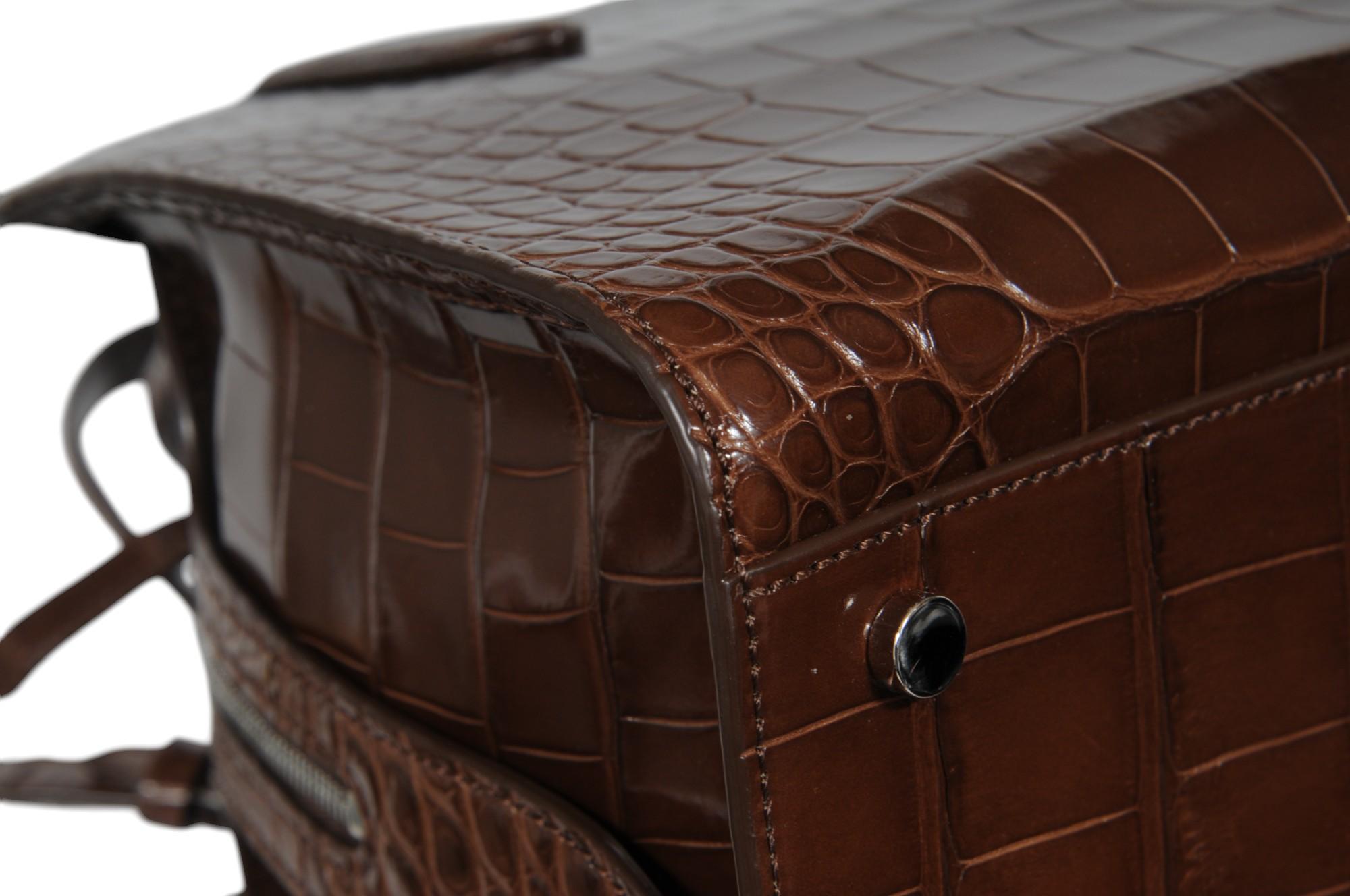 Bolso Loro Piana Sesia Bolso de asa superior Tote Crossbody de aligátor marrón en venta 6