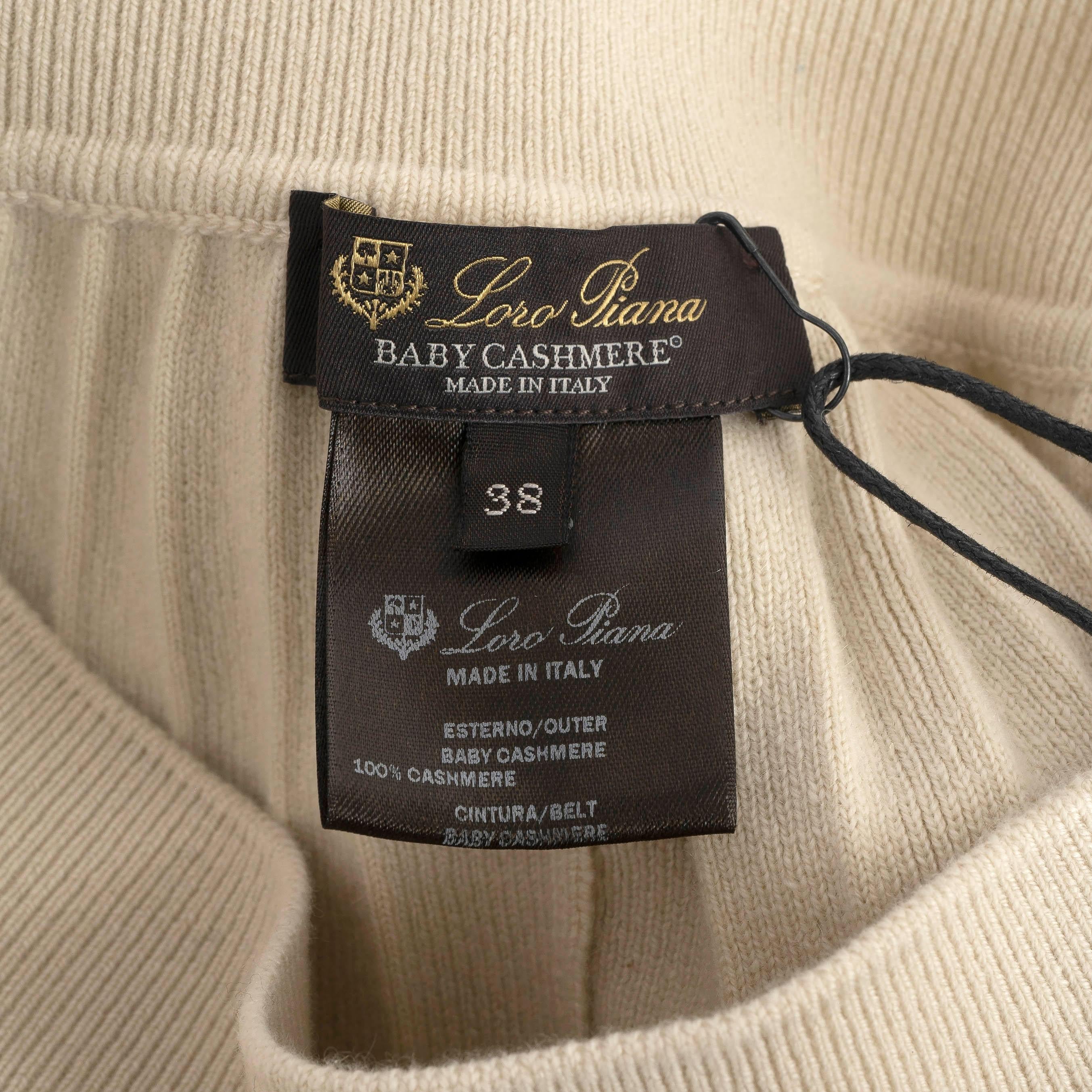 Women's LORO PIANA Shea Butter beige cashmere 2024 LAGO SIRIO KNIT Pants 38 XS For Sale