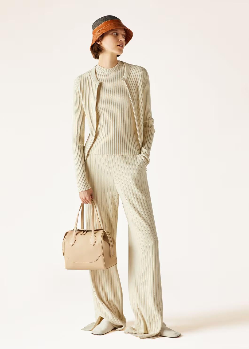 LORO PIANA Shea Butter beige cashmere 2024 LAGO SIRIO KNIT Pants 38 XS For Sale 2
