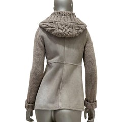 Loro Piana Shearling Cashmere Knit Hooded Jacket Cardigan- 38