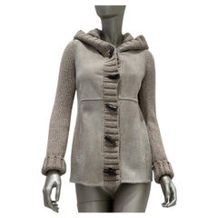Loro Piana Shearling Cashmere Knit Hooded Jacket Cardigan- 38