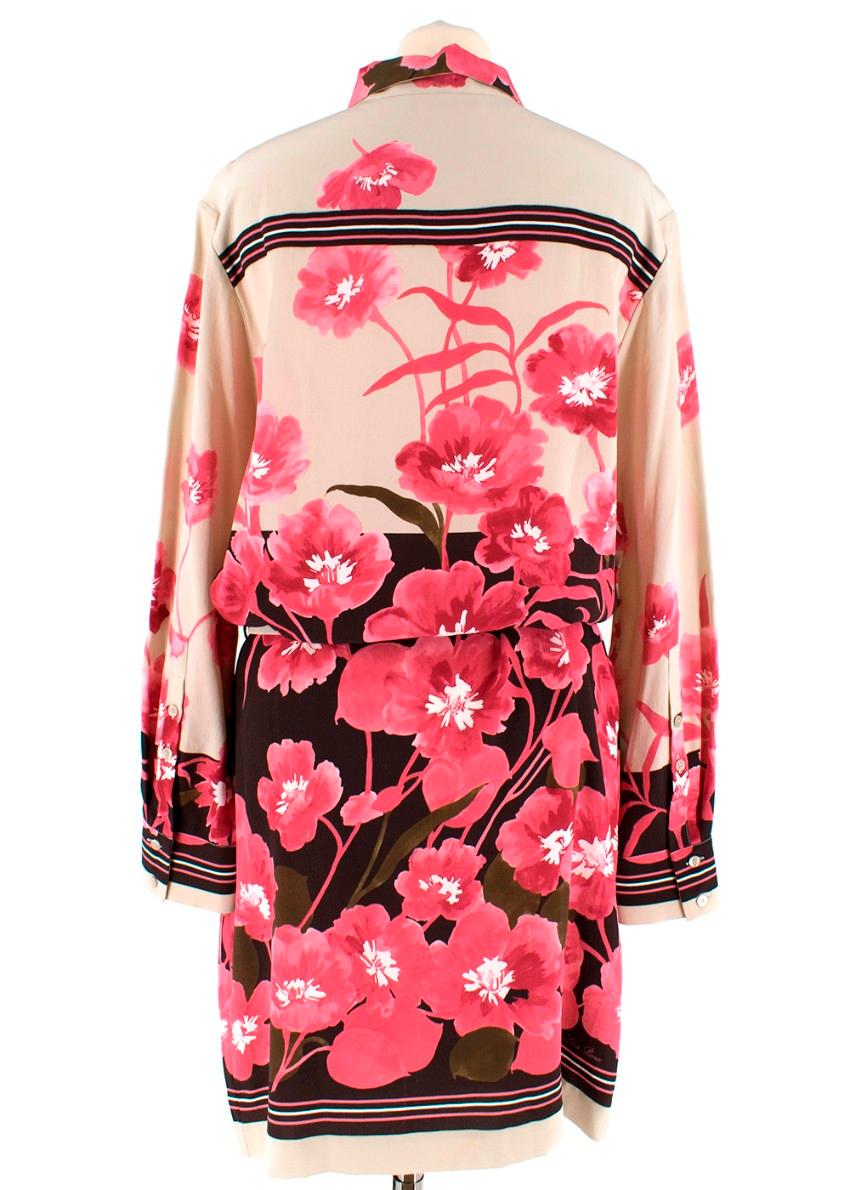Red Loro Piana Silk Floral Print Belted Shirt Dress - Size US 8