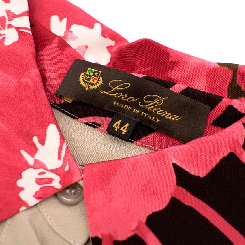 Women's Loro Piana Silk Floral Print Belted Shirt Dress - Size US 8