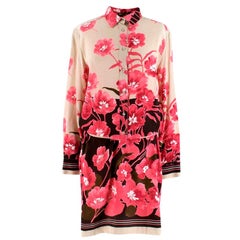 Loro Piana Silk Floral Print Belted Shirt Dress - Size US 8