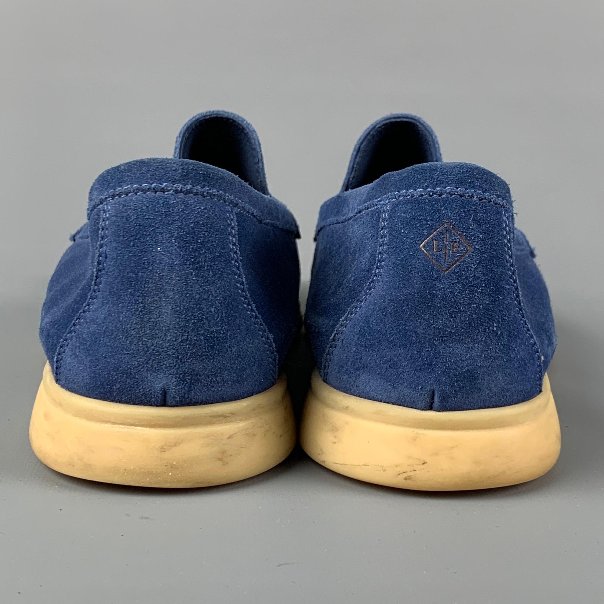 LORO PIANA Size 10 Blue Suede Slip On Loafers In Good Condition In San Francisco, CA