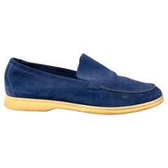 LORO PIANA Size 10 Blue Suede Slip On Loafers
