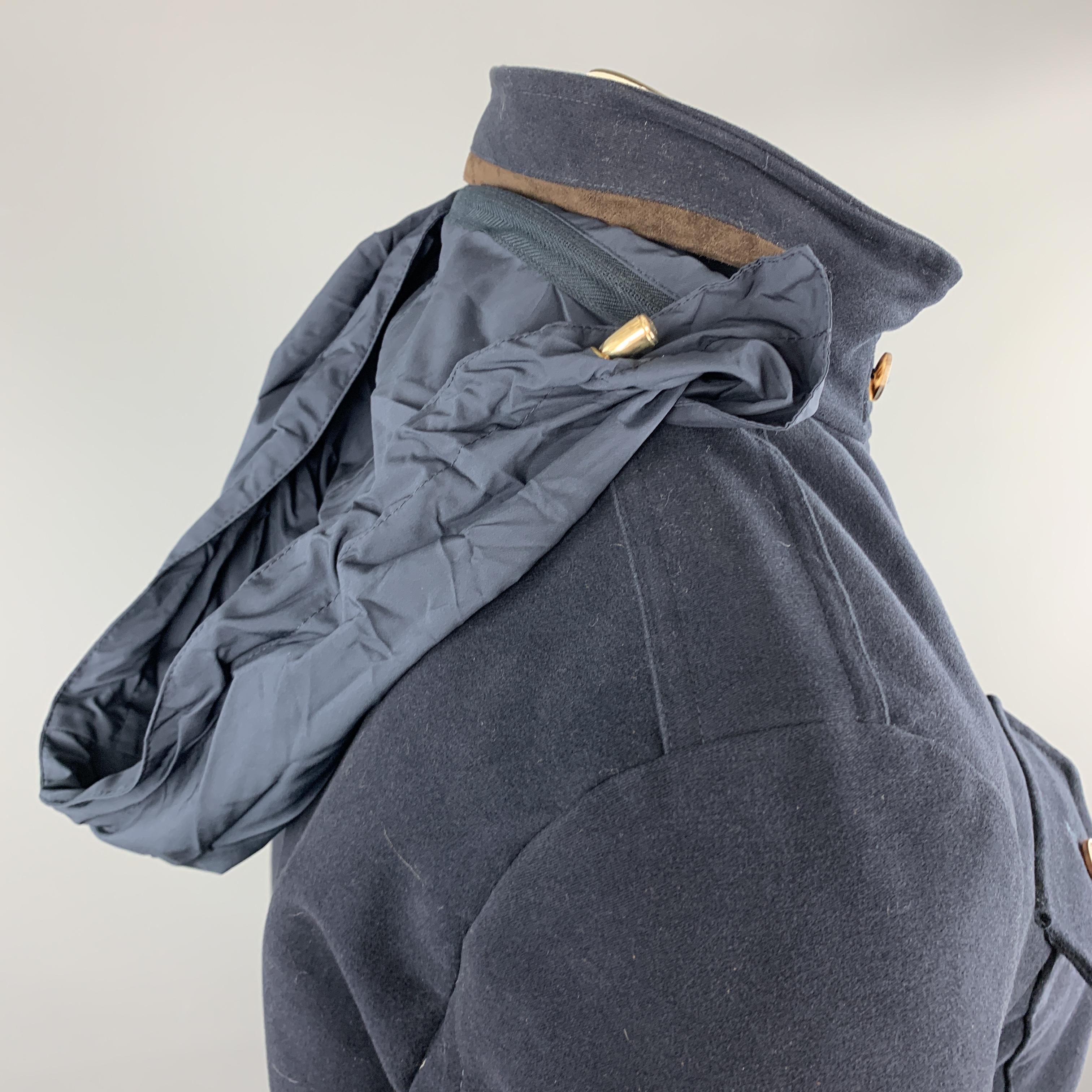 Men's LORO PIANA Size 10 Navy Cotton High Collar Zip Hood Jacket