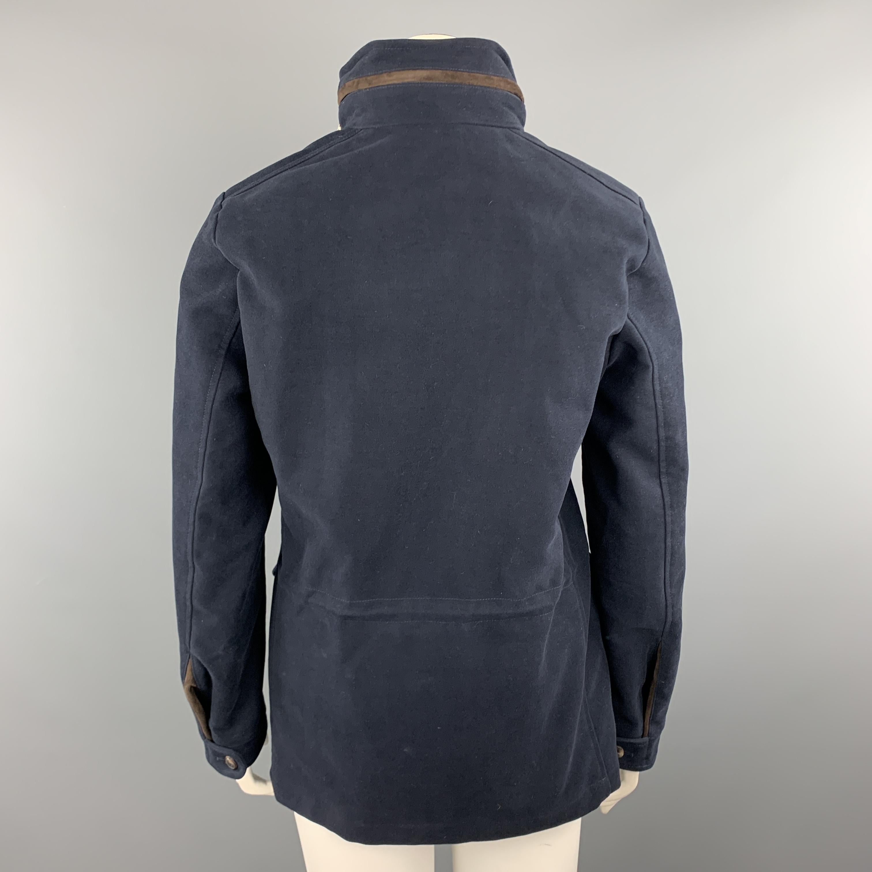 LORO PIANA Size 10 Navy Cotton High Collar Zip Hood Jacket 1