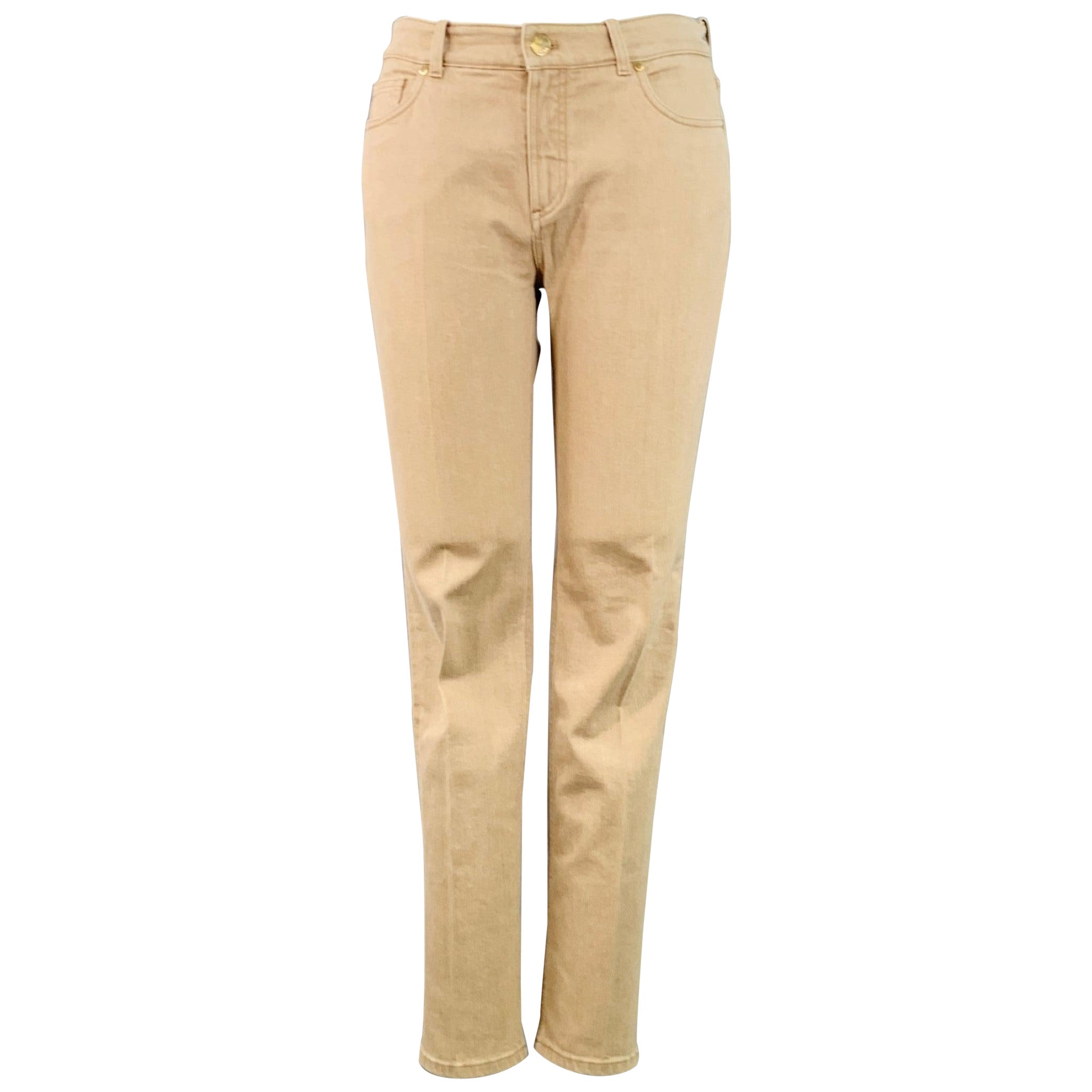 LORO PIANA Size 12 Beige Cotton Blend Twill Tapered Casual Pants