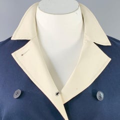 LORO PIANA Größe 12 Caleb Navy Weiß Baumwollmischung Twill Zweireiher Jacke Blazer