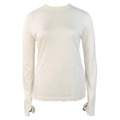LORO PIANA Größe 12 Creme Seide Baumwolle Jersey Rundhalsausschnitt Pullover