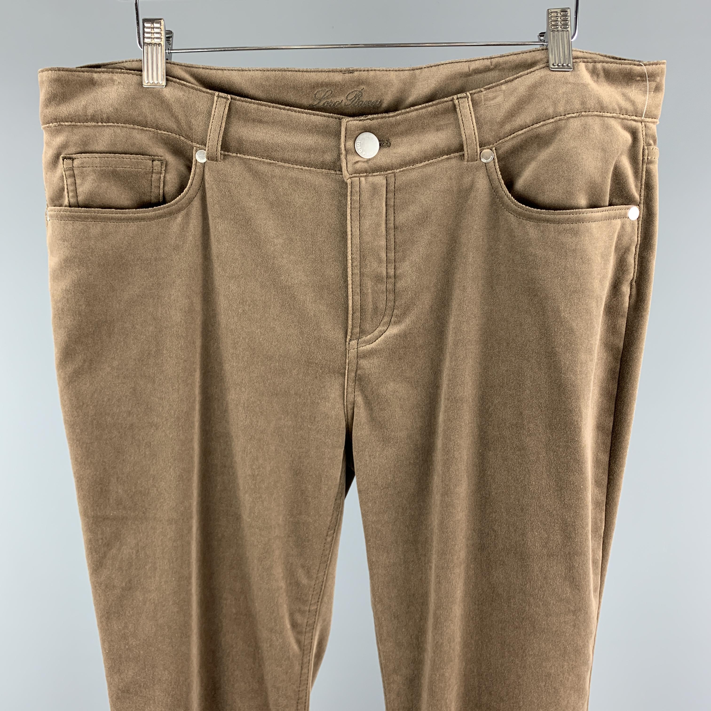 LORO PIANA  Dress Pants comes in a taupe solid velvet cotton / elastane material, with a flat front, a five pockets style, and silver tone metal hardware. Made in Italy. 

Excellent Pre-Owned Condition.
Marked: IT 48

Measurements:

Waist: 38 in.